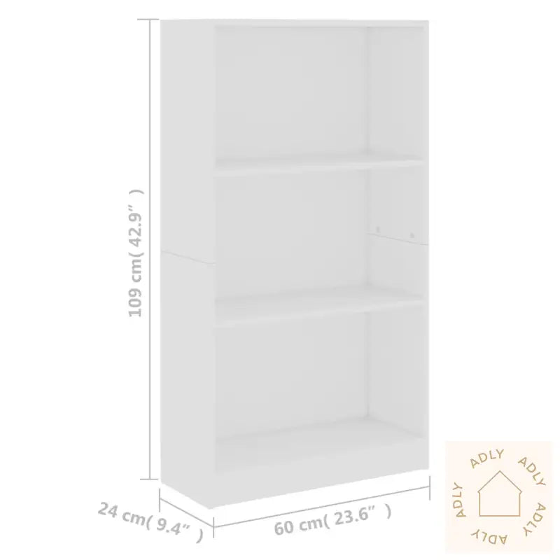 Bokhylle 3 Nivåer Hvit 60X24X109 Cm Konstruert Tre