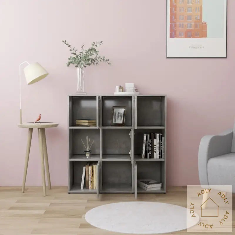 Bokhylle Betonggrå 90X30X90 Cm Konstruert Tre