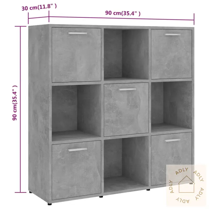 Bokhylle Betonggrå 90X30X90 Cm Konstruert Tre
