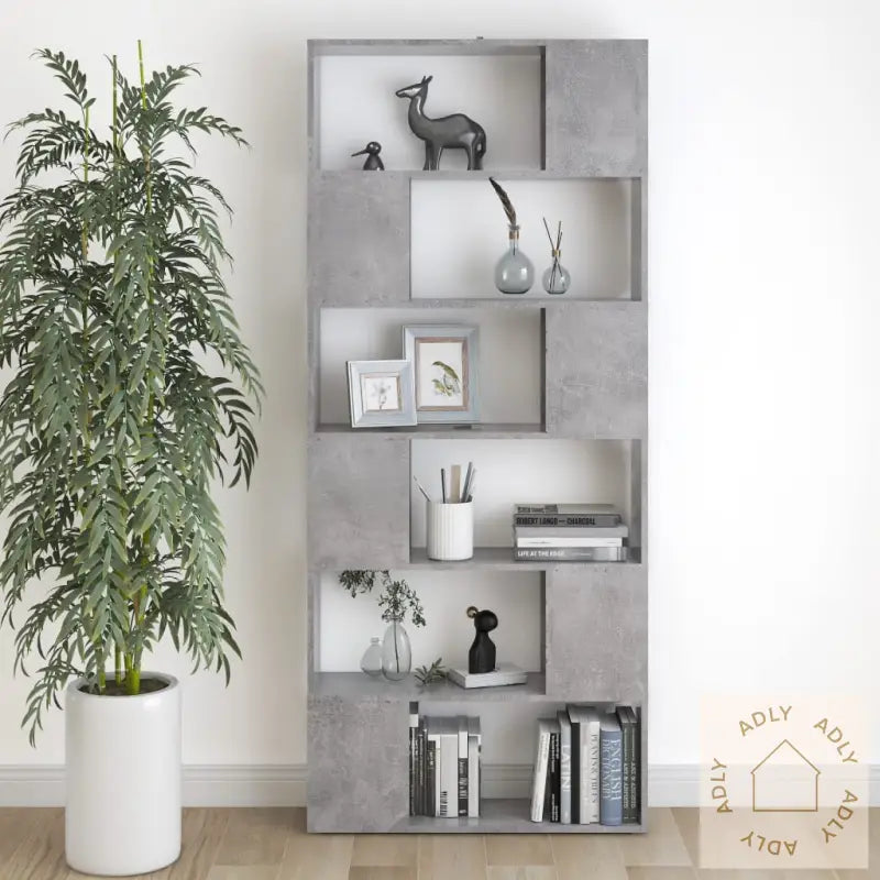 Bokhylle/Romdeler Betonggrå 80X24X186 Cm Konstruert Tre