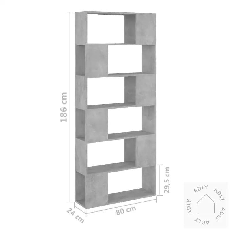 Bokhylle/Romdeler Betonggrå 80X24X186 Cm Konstruert Tre