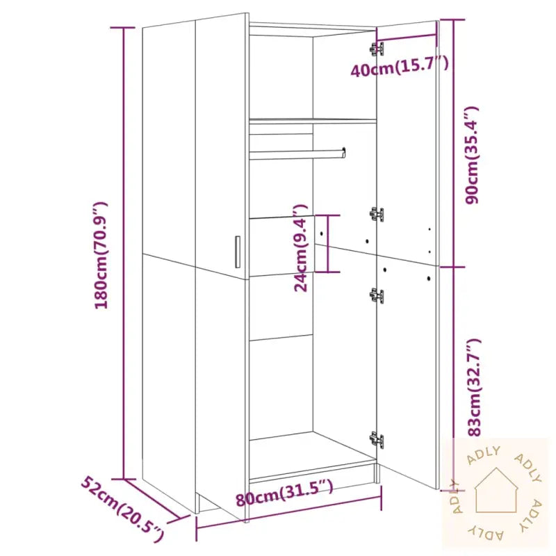 Garderobe Grå Sonoma 80X52X180 Cm Konstruert Tre