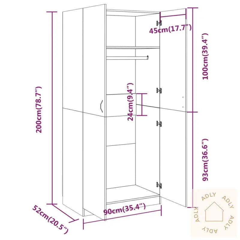 Garderobe Grå Sonoma 90X52X200 Cm Konstruert Tre