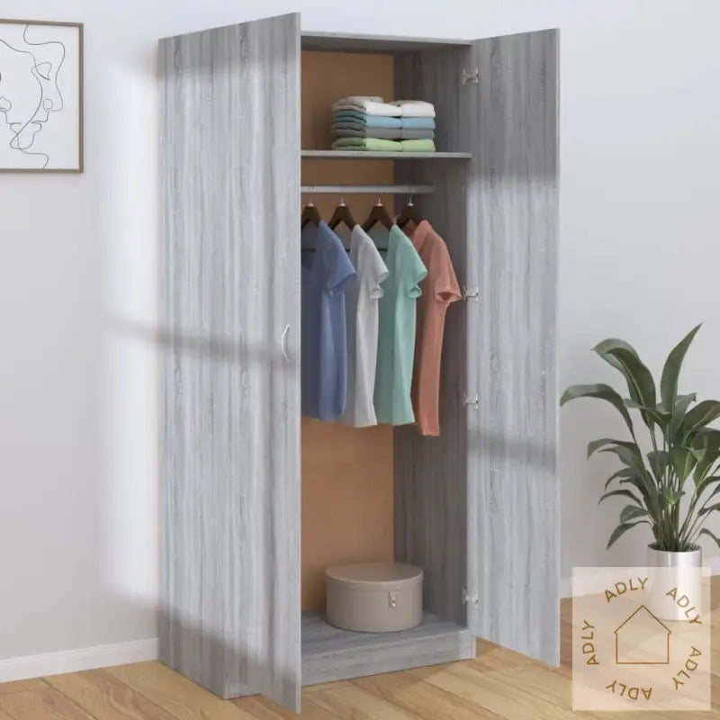 Garderobe Grå Sonoma 90X52X200 Cm Konstruert Tre
