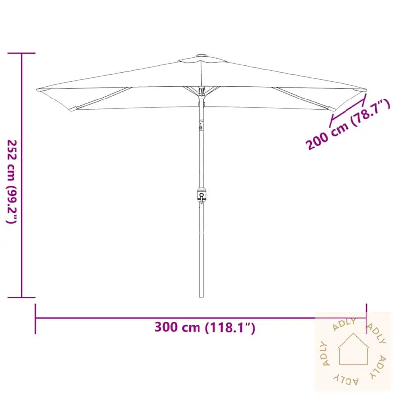Parasoll Med Metallstang 300X200 Cm Vinrød