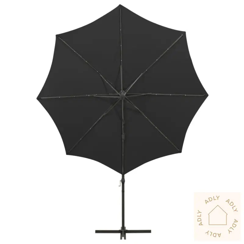 Hengende Hageparasoll Med Stang Og Led-Lys Svart 300 Cm