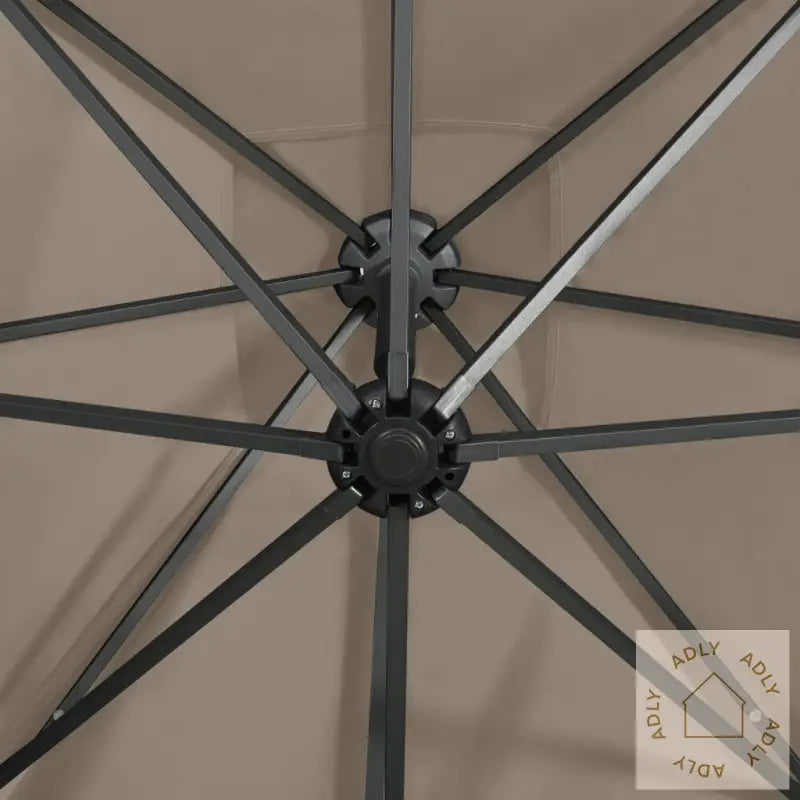 Hengende Hageparasoll Med Stang Og Led-Lys Gråbrun 300 Cm