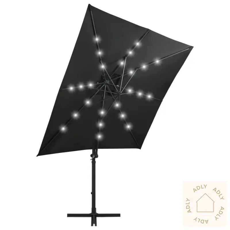 Hengende Hageparasoll Med Stang Og Led-Lys Svart 250 Cm