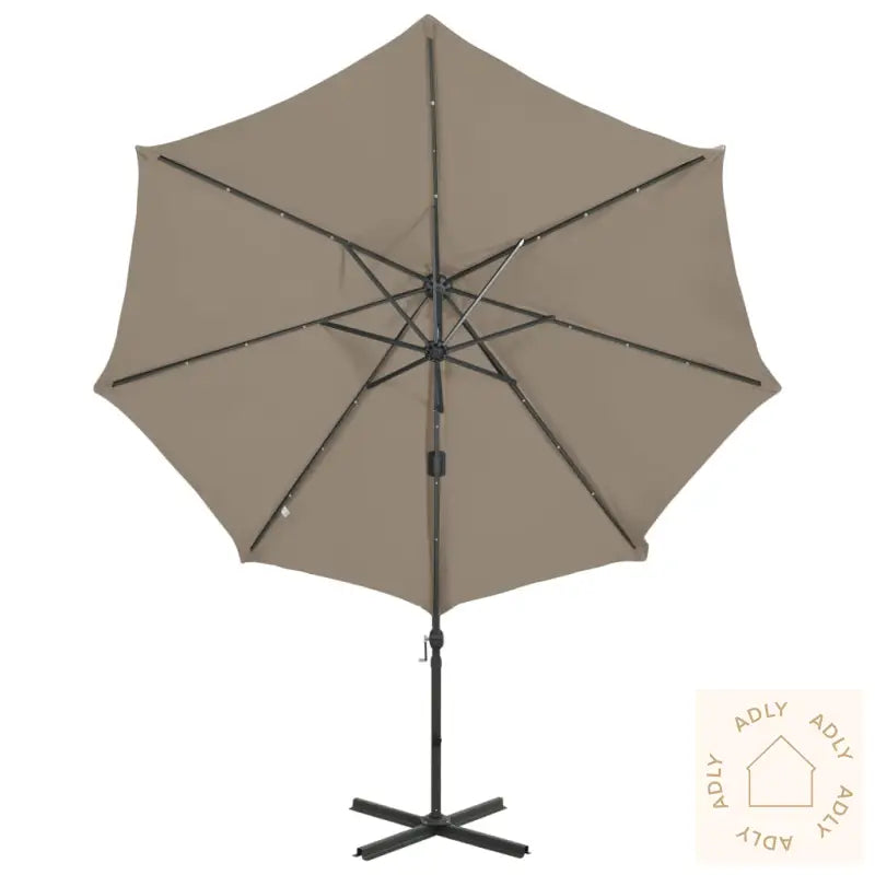 Hengende Hageparasoll Med Stang Og Led-Lys Gråbrun 300 Cm