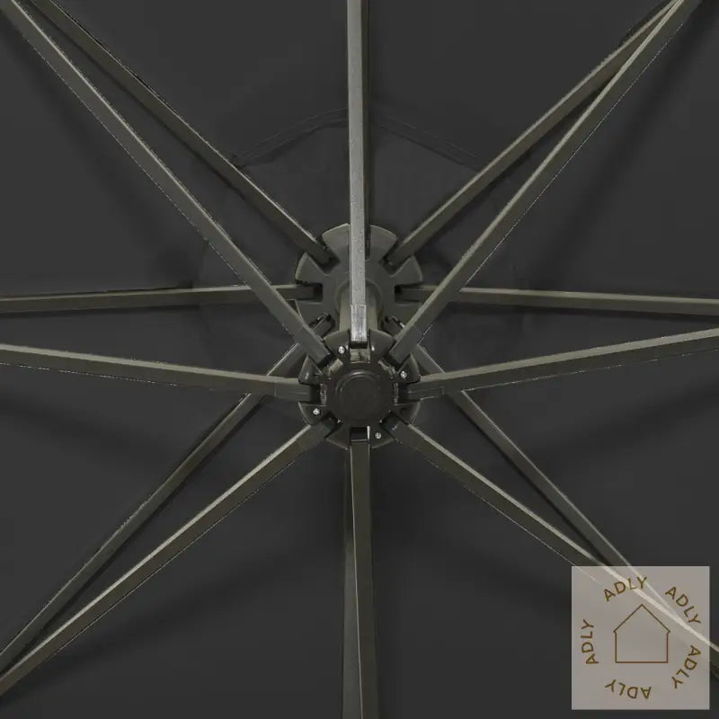 Hengende Hageparasoll Med Stang Og Led-Lys Svart 300 Cm