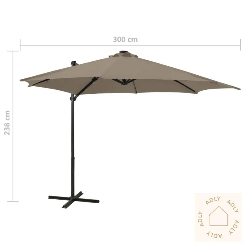 Hengende Hageparasoll Med Stang Og Led-Lys Gråbrun 300 Cm