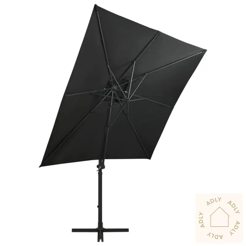 Hengende Hageparasoll Med Stang Og Led-Lys Svart 250 Cm