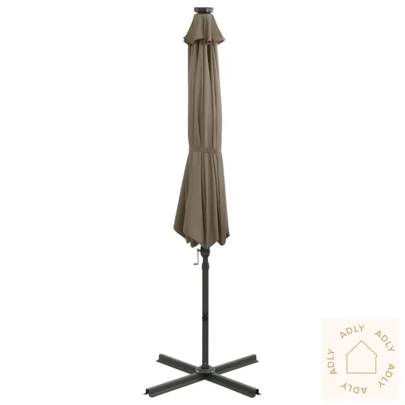 Hengende Hageparasoll Med Stang Og Led-Lys Gråbrun 300 Cm