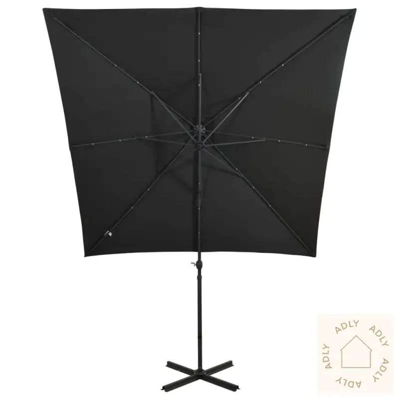 Hengende Hageparasoll Med Stang Og Led-Lys Svart 250 Cm