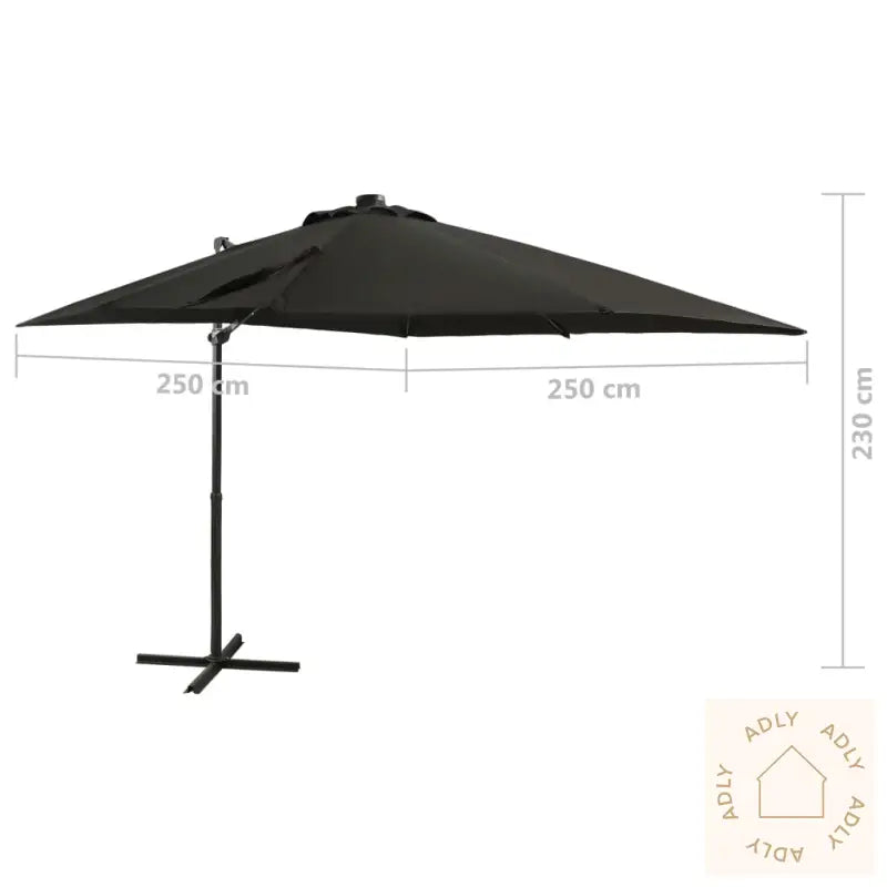 Hengende Hageparasoll Med Stang Og Led-Lys Svart 250 Cm