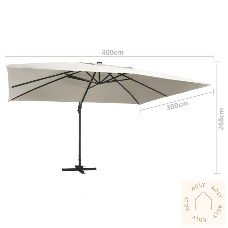 Hengende Hageparasoll Med Led Og Aluminiumsstang 400X300Cm Sand
