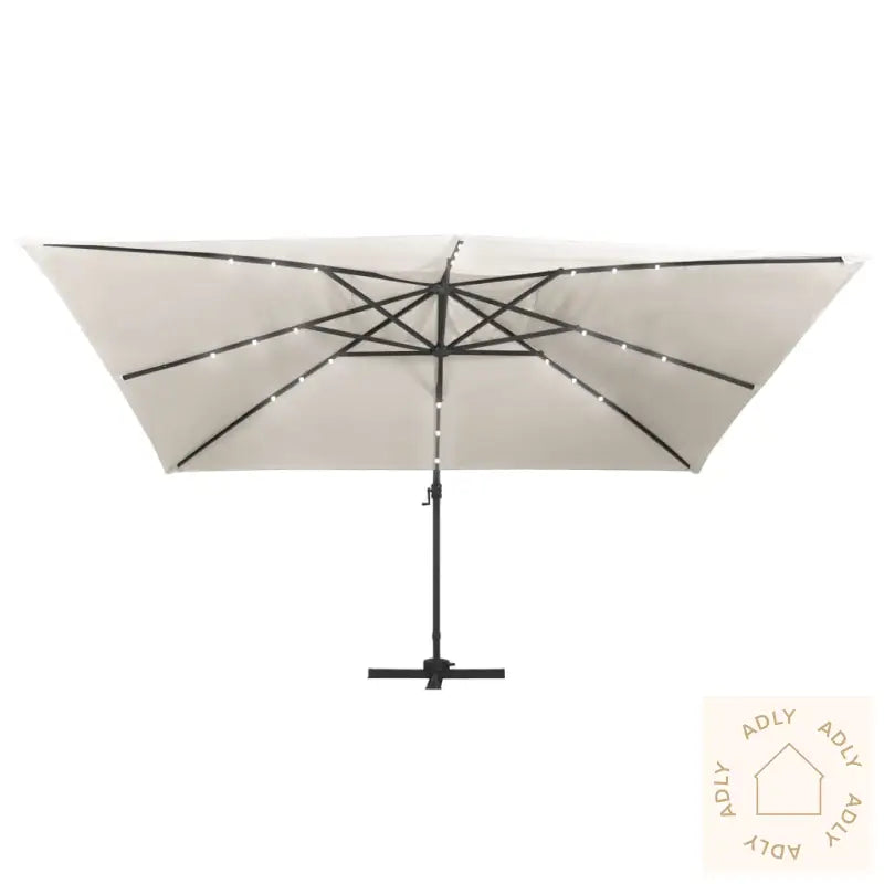 Hengende Hageparasoll Med Led Og Aluminiumsstang 400X300Cm Sand