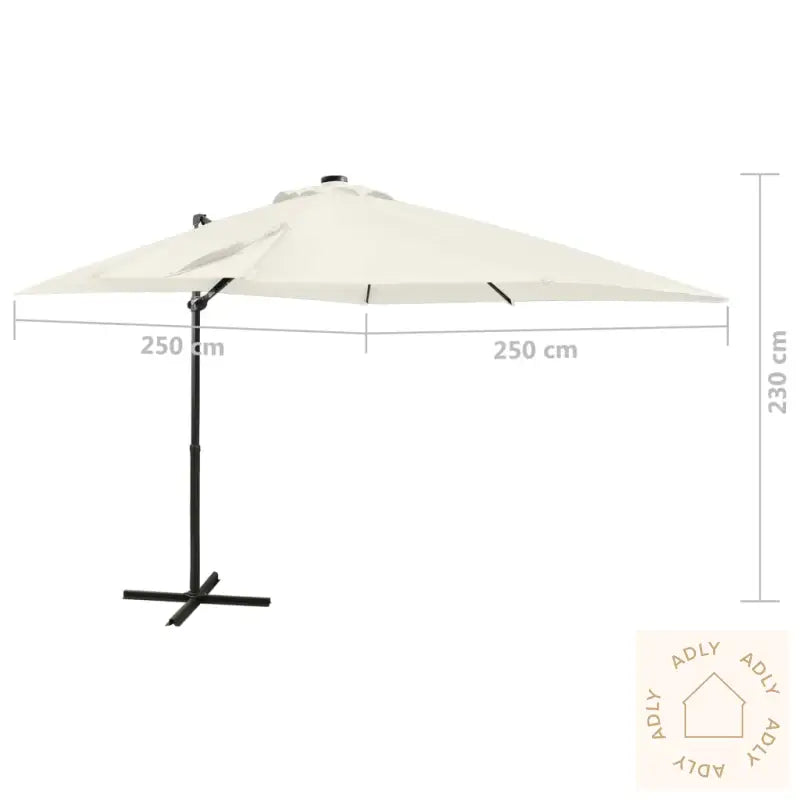 Hengende Hageparasoll Med Stang Og Led-Lys Sand 250 Cm