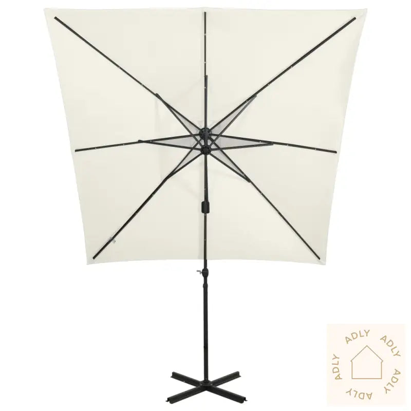 Hengende Hageparasoll Med Stang Og Led-Lys Sand 250 Cm