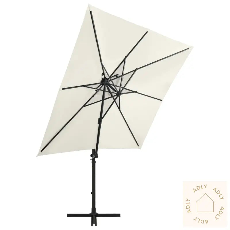 Hengende Hageparasoll Med Stang Og Led-Lys Sand 250 Cm