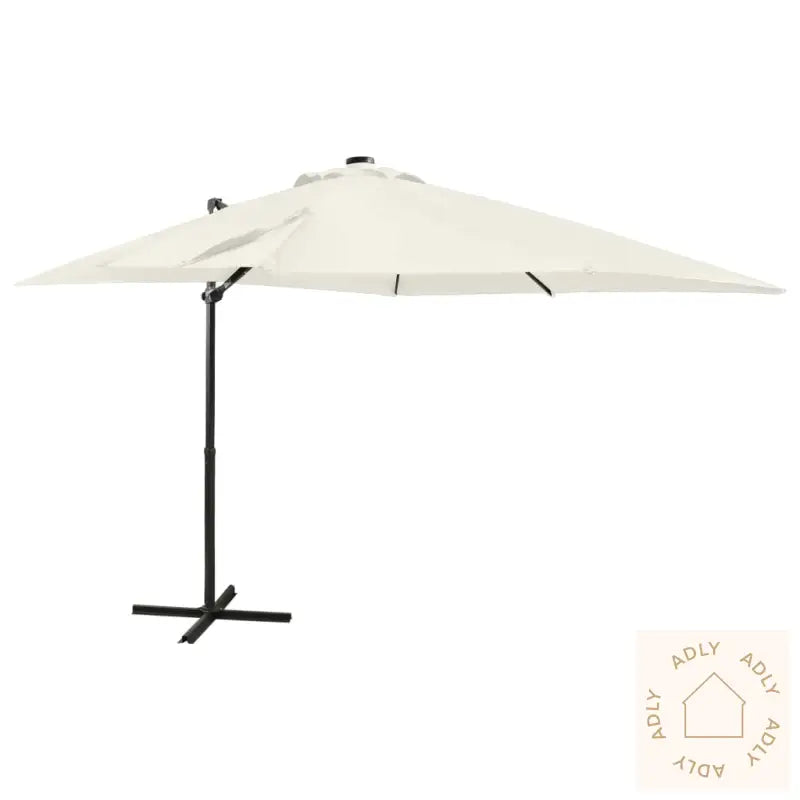 Hengende Hageparasoll Med Stang Og Led-Lys Sand 250 Cm