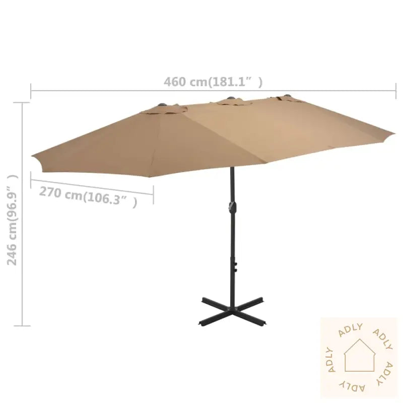 Parasol Med Aluminiumsstang 460X270 Cm Gråbrun