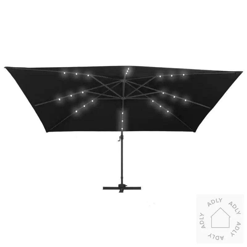 Hengeparasoll Med Led-Lys Og Aluminiumsstang 400X300 Cm Svart