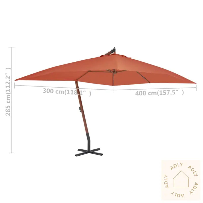 Hengende Hageparasoll Med Trestang 400X300 Cm Terrakotta