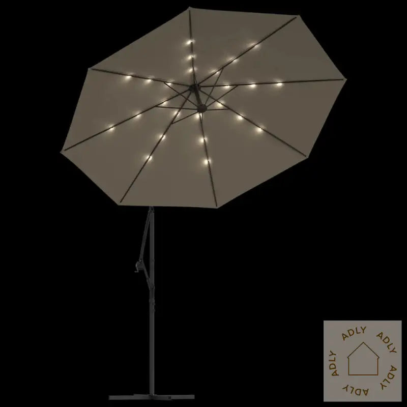 Hengende Hageparasoll Med Led-Lys Og Stålstang 300 Cm Gråbrun