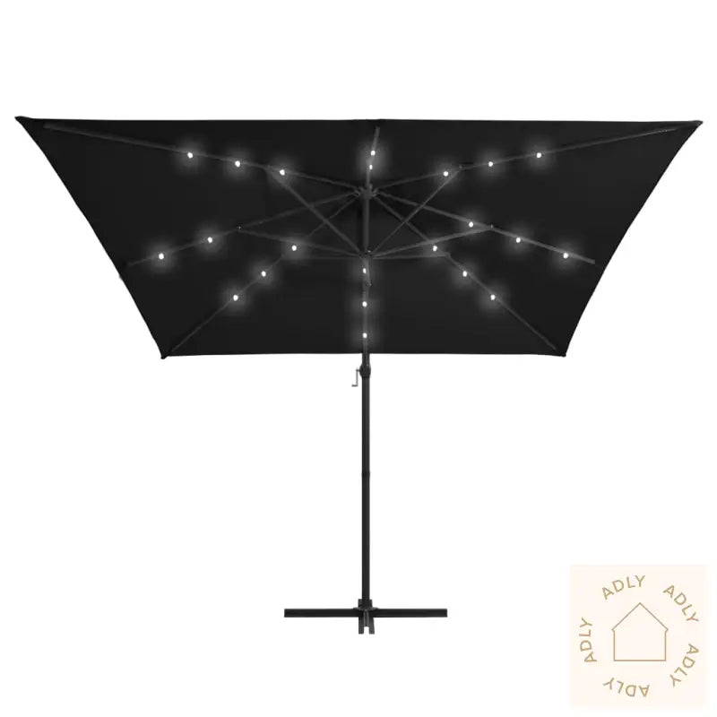 Hengende Hageparasoll Med Led-Lys Og Stålstang 250X250 Cm Svart