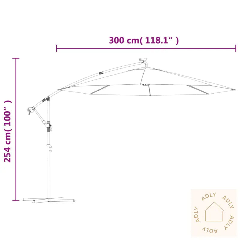 Hengende Hageparasoll Med Led-Lys Og Stålstang 300 Cm Gråbrun