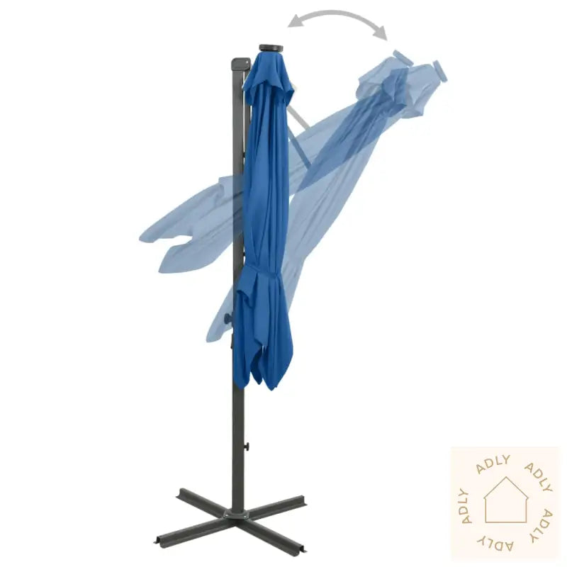 Hengende Hageparasoll Med Stang Og Led-Lys Asurblå 250 Cm