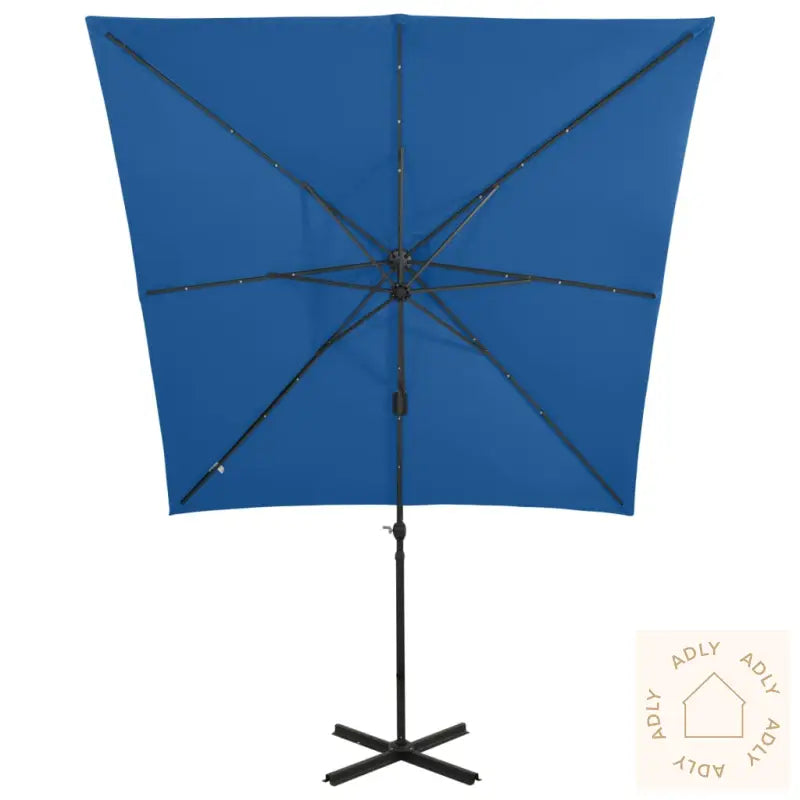 Hengende Hageparasoll Med Stang Og Led-Lys Asurblå 250 Cm