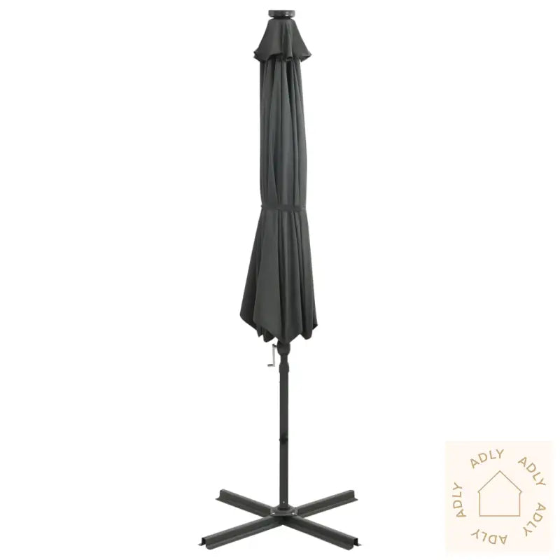 Hengende Hageparasoll Med Stang Og Led-Lys Antrasitt 300 Cm