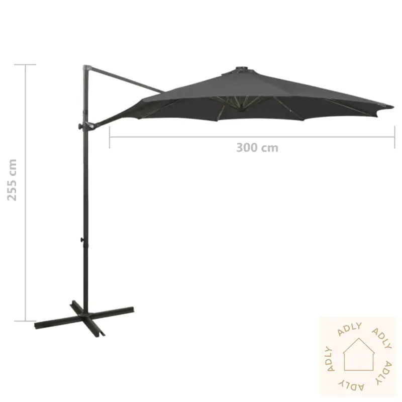 Hengende Hageparasoll Med Stang Og Led-Lys Antrasitt 300 Cm