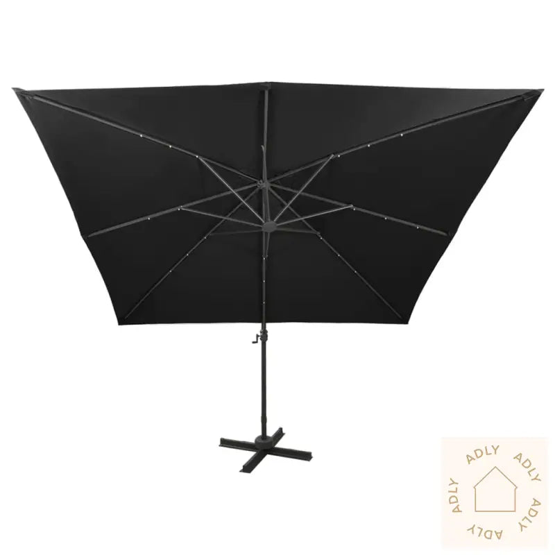 Hengende Hageparasoll Med Stang Og Led-Lys Svart 300 Cm