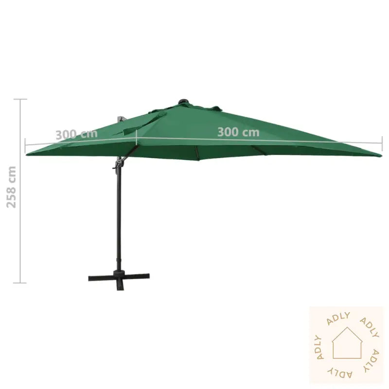 Hengende Hageparasoll Med Stang Og Led-Lys Grønn 300 Cm