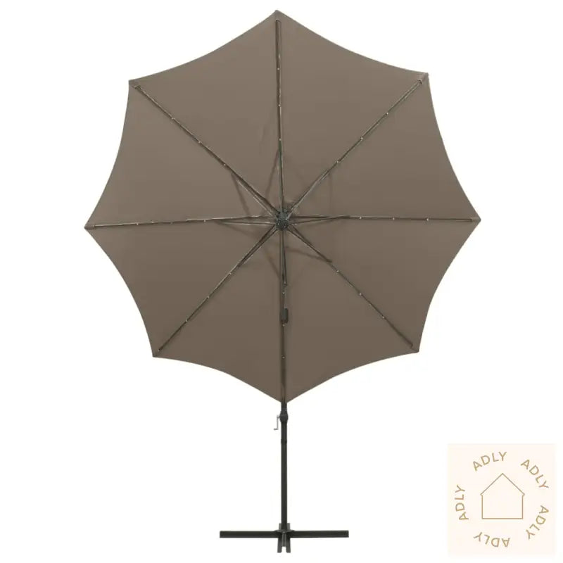 Hengende Hageparasoll Med Stang Og Led-Lys Gråbrun 300 Cm