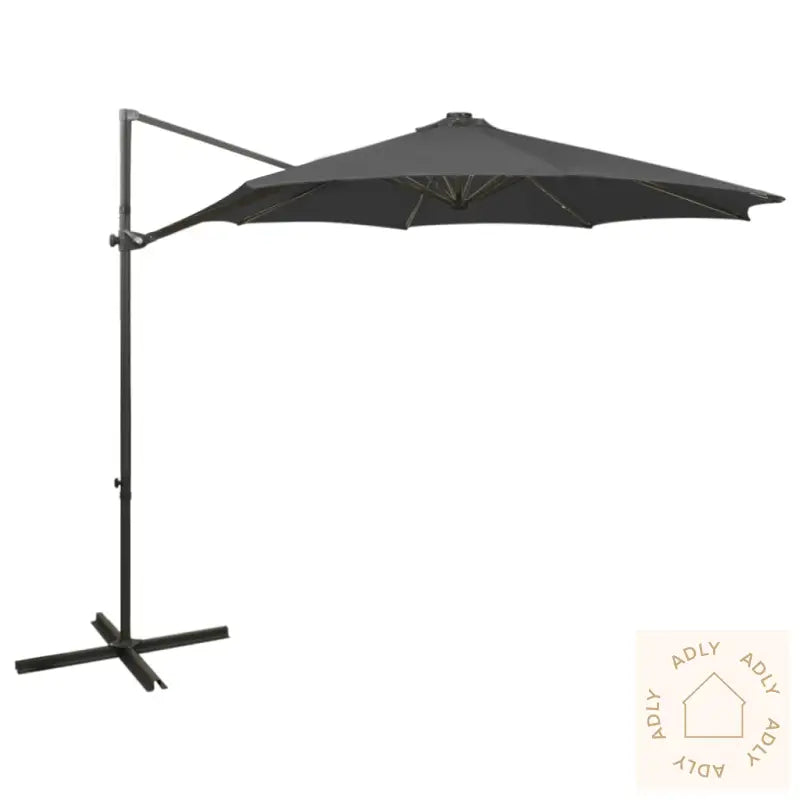 Hengende Hageparasoll Med Stang Og Led-Lys Antrasitt 300 Cm