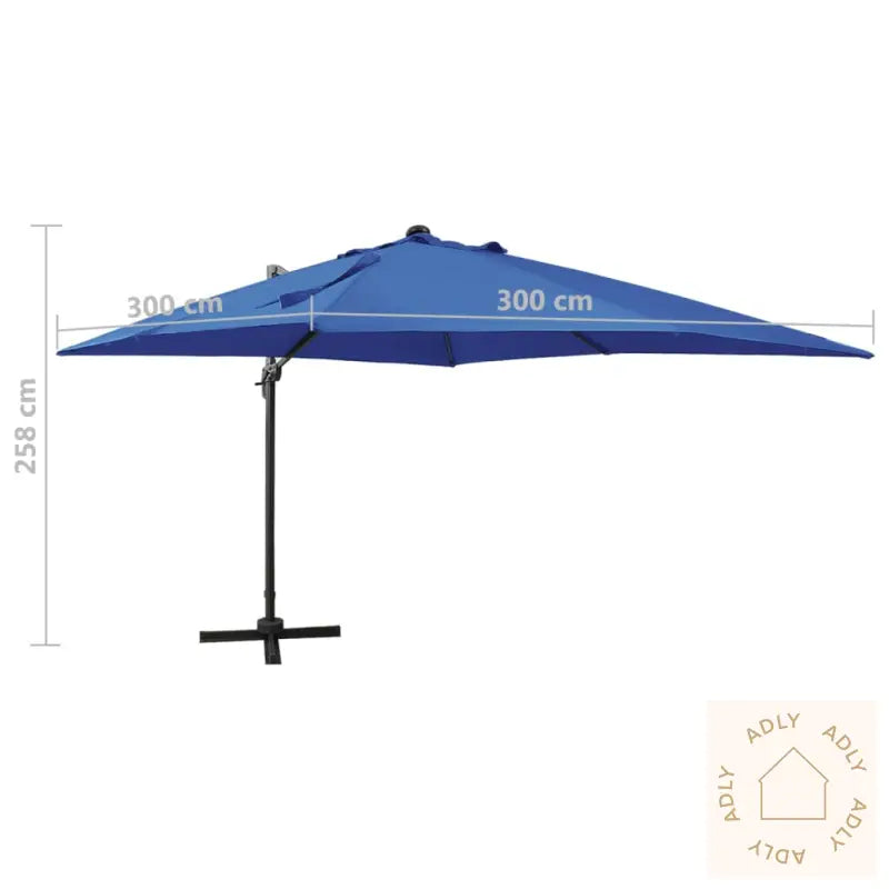 Hengende Hageparasoll Med Stang Og Led-Lys Asurblå 300 Cm
