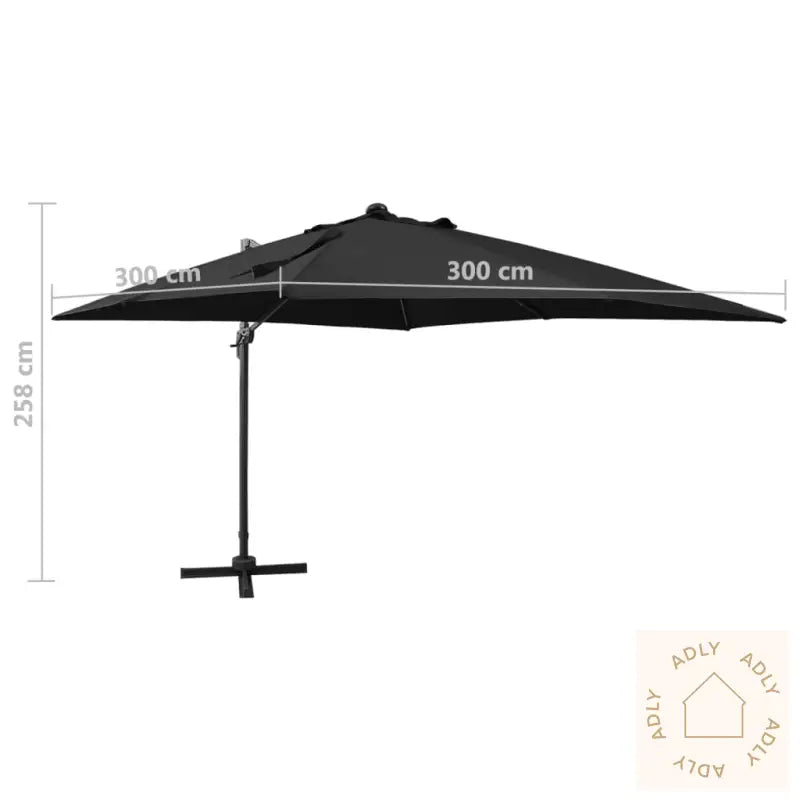 Hengende Hageparasoll Med Stang Og Led-Lys Svart 300 Cm