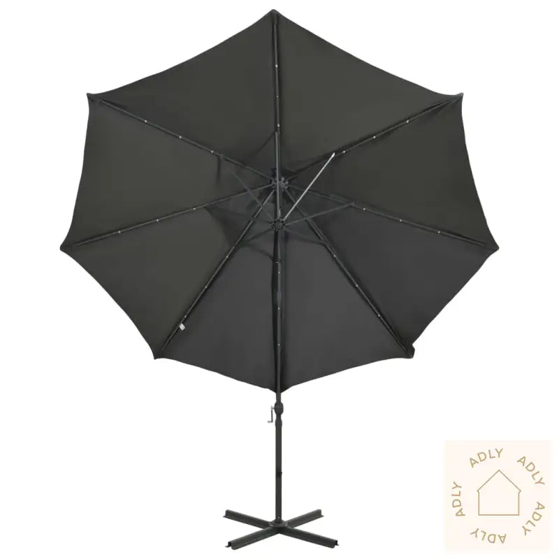 Hengende Hageparasoll Med Stang Og Led-Lys Antrasitt 300 Cm