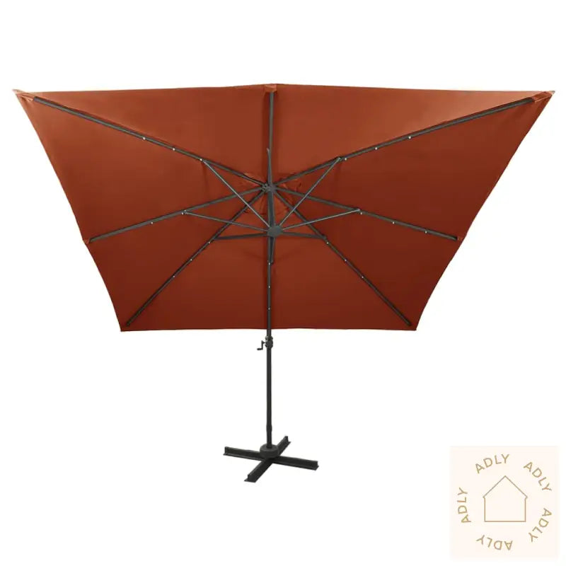 Hengende Hageparasoll Med Stang Og Led-Lys Terrakotta 300 Cm