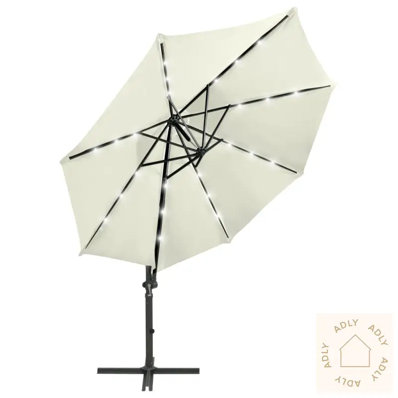 Hengende Hageparasoll Med Stang Og Led-Lys 300 Cm Sand