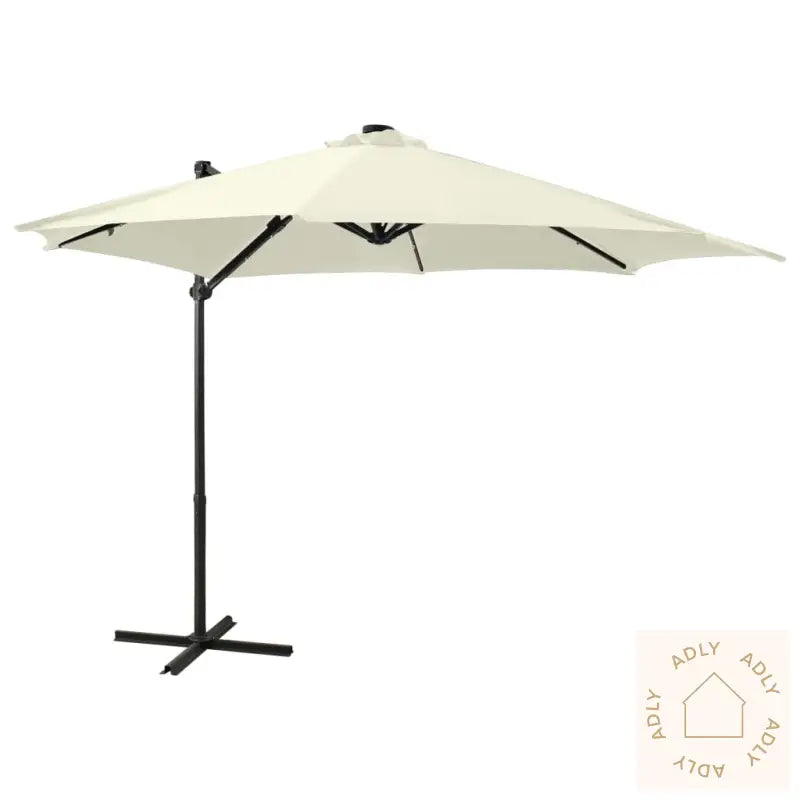 Hengende Hageparasoll Med Stang Og Led-Lys 300 Cm Sand