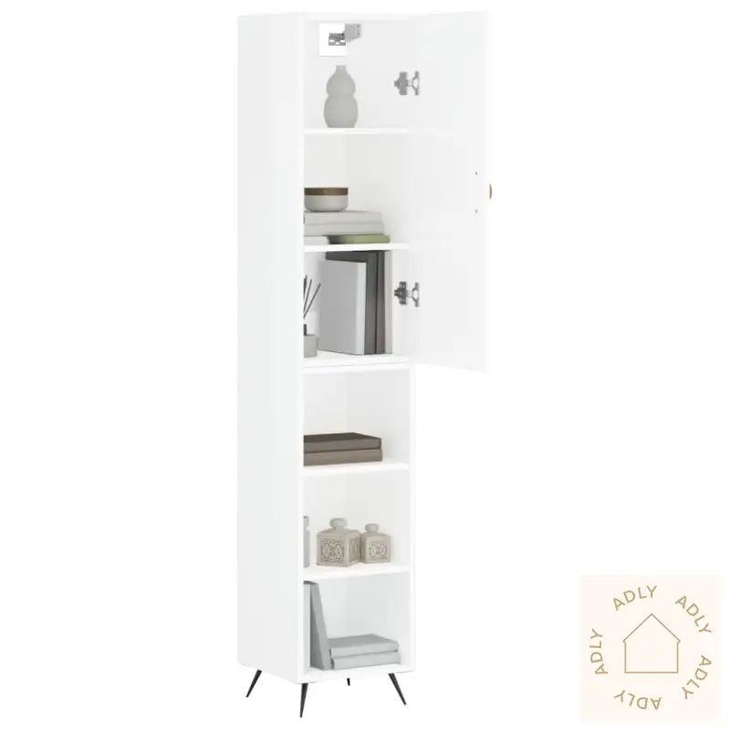 Highboard Høyglans Hvit 34,5X34X180 Cm Konstruert Tre