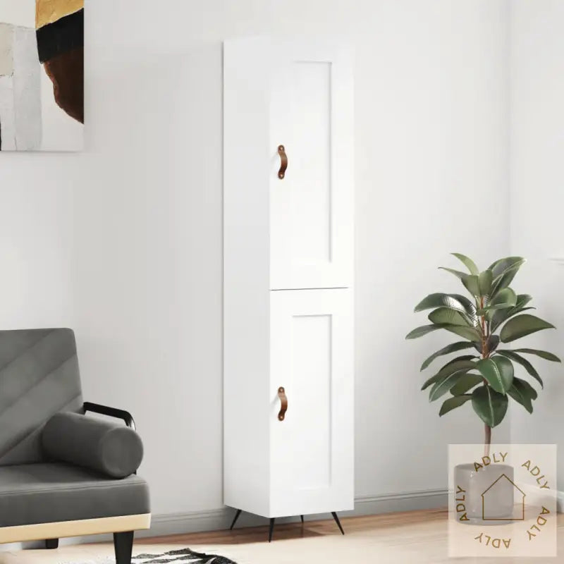 Highboard Hvit 34,5X34X180 Cm Konstruert Tre