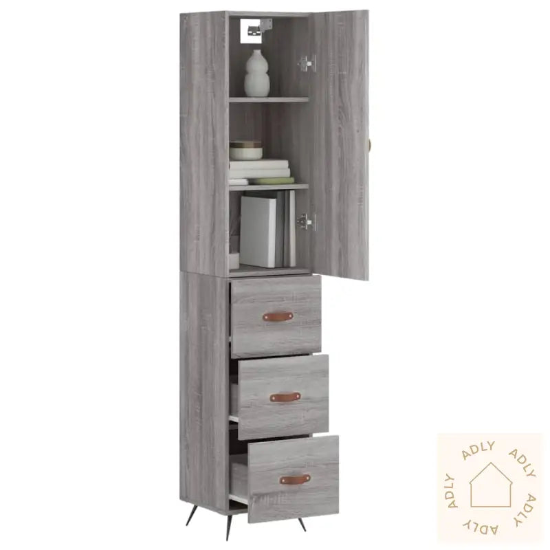 Highboard Grå Sonoma 34,5X34X180 Cm Konstruert Tre
