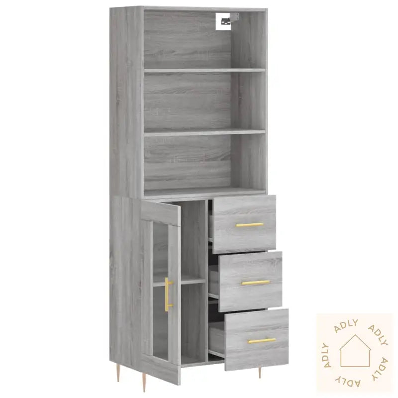 Highboard Grå Sonoma 69,5X34X180 Cm Konstruert Tre