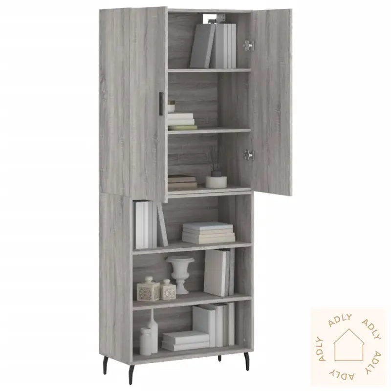 Highboard Grå Sonoma 69,5X34X180 Cm Konstruert Tre